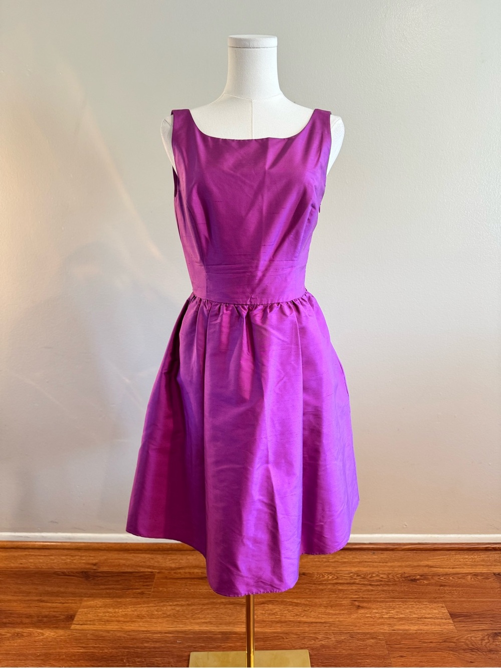 100% Silk Ann Taylor Sleeveless A-Line Midi Dress in Bright Purple